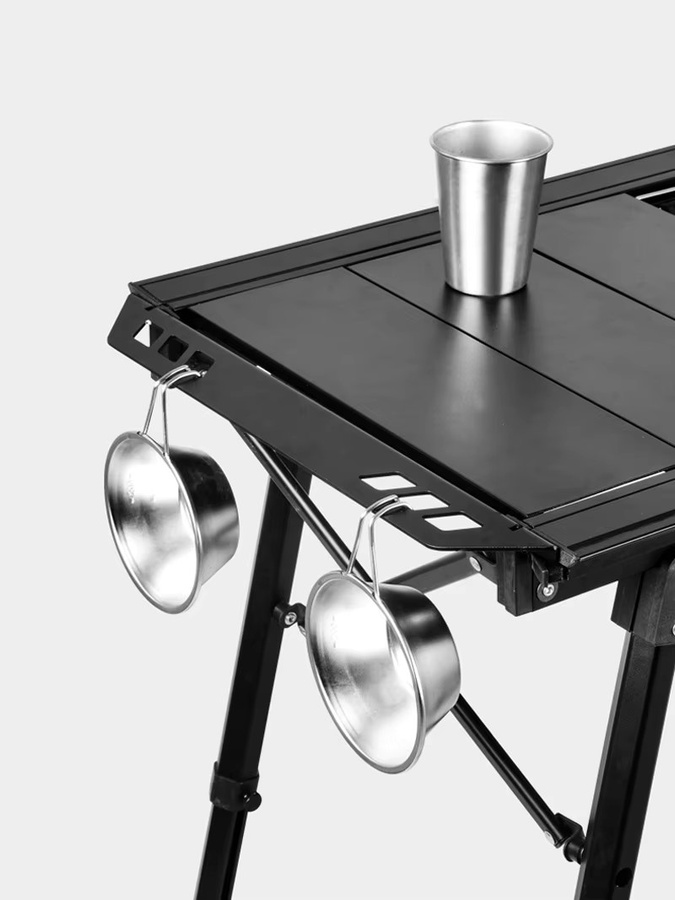 Lohas Camping Klappbarer Rucksack-Rolltisch in Schwarz, 5-teiliger Campingtisch mit verstellbaren Beinen und Brennertisch-Funktion aus Metall - Bild 4