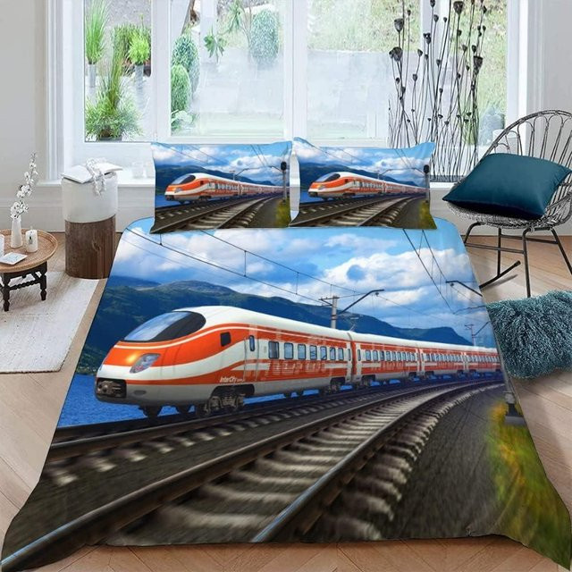 Bettwäsche-Set ZbrFive mit 3D-Druck Zug und Eisenbahn-Motiv aus Mikrofaser, Mehrfarbig, B/H: 135 x 200 cm - Bild 1