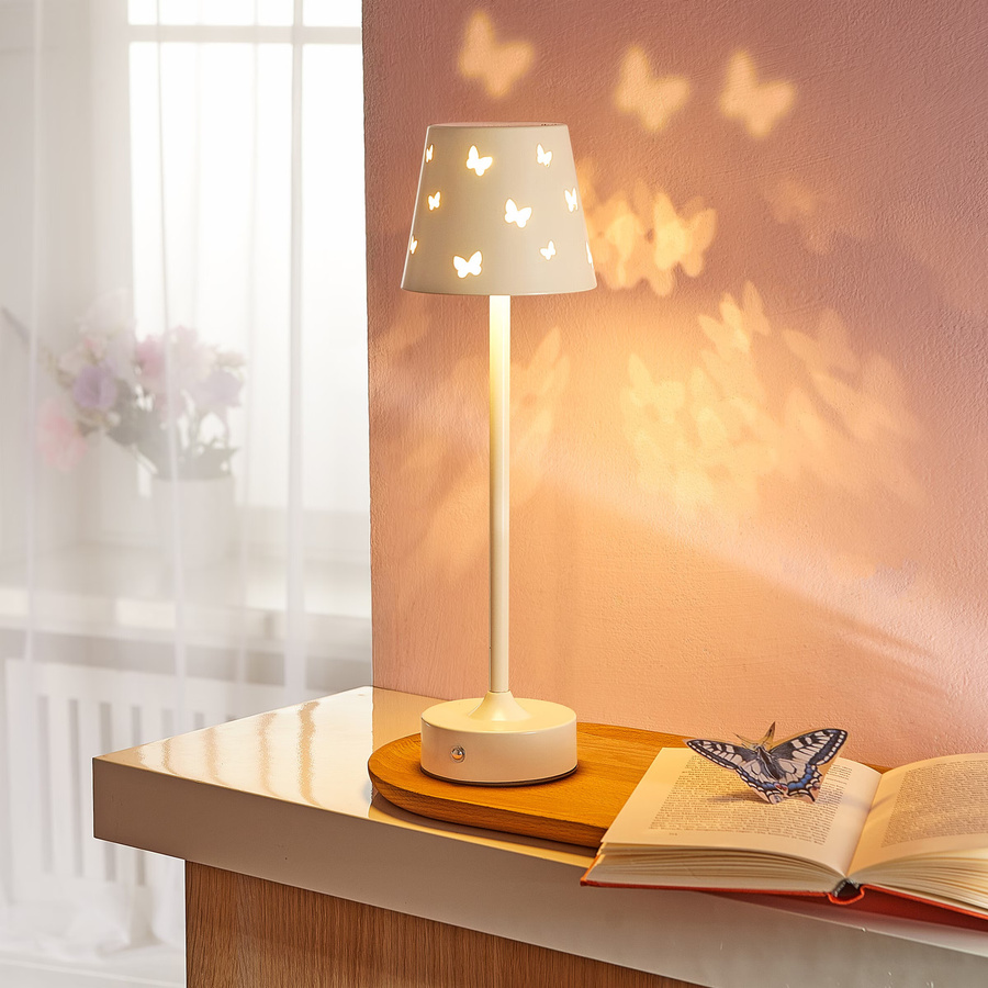 LED Tischlampe Schmetterling von viva domo in Beige mit warmweißem Licht und USB-Anschluss - Bild 2