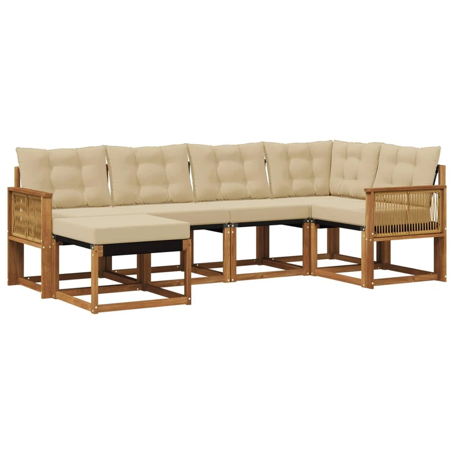 vidaXL Outdoor-Sofagarnitur L-Form aus Akazienholz mit Textilene und Kissen in Natur-Beige - Bild 2