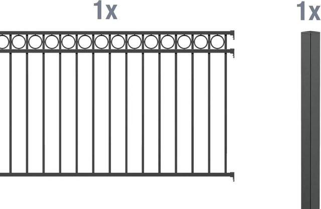 Metallzaun Anbau-Set Circle Anthrazit aus Metall mit Rechteckrohr zum Einbetonieren, Breite: 100 cm, Höhe: 200 cm - Bild 1