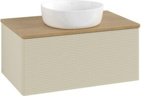 V&B Waschtischunterschrank Antao mit Frontstruktur und Beleuchtung, Eiche Honig, Grau lackiert, B/T/H: 80 x 50 x 36 cm - Bild 1