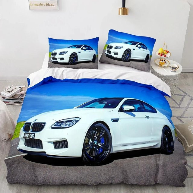 Sportwagen-Rennsport Bettwäsche Set mit Motiv aus Mikrofaser, Weiß, B/H: 135 x 200 cm - Bild 1