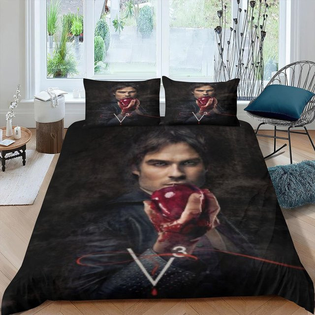 Damon Print Mode Vampire Diaries Bettwäsche Set aus Mikrofaser in Schwarz, B/H: 140 x 210 cm - Bild 1