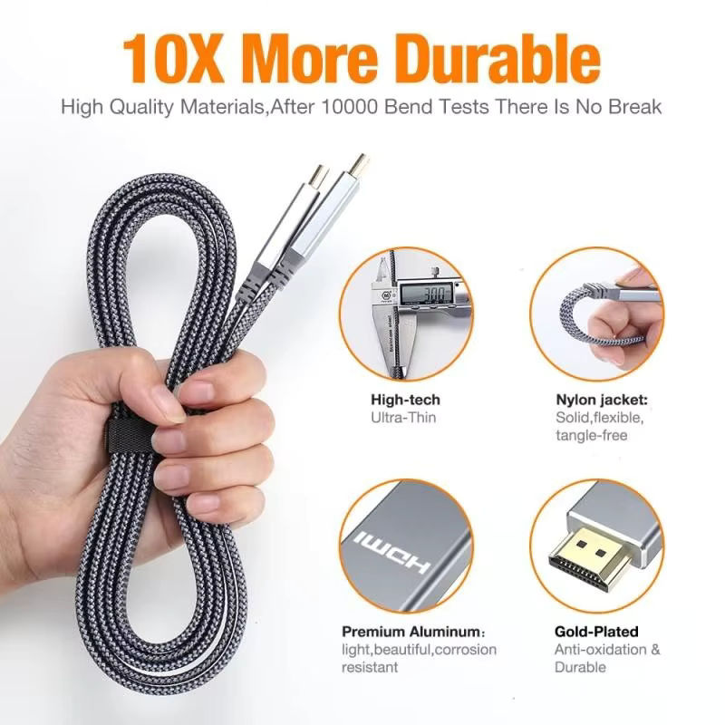 MIZIQIER HDMI 2.1 Kabel 8K 60Hz 4K 120Hz 144Hz 48 Gbit/s geflochtenes Flachbandkabel in Grau - Bild 4