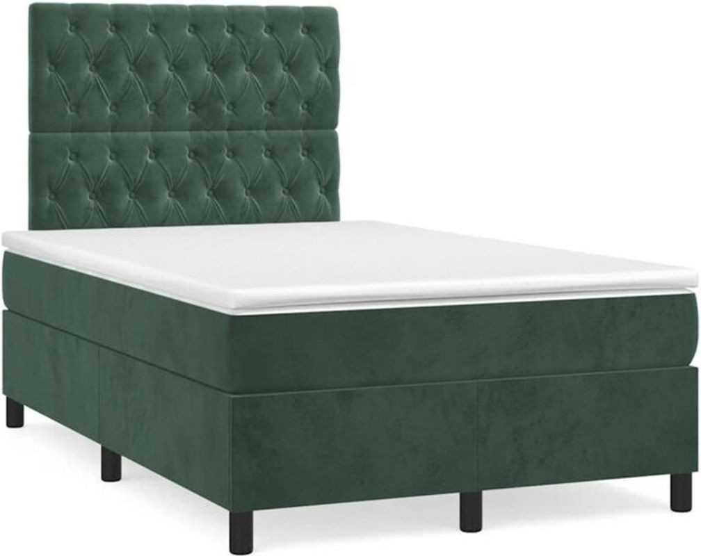 vidaxl Boxspringbett mit Matratze aus Samt in Dunkelgrün B/T/H: 120 x 190 cm - Bild 1
