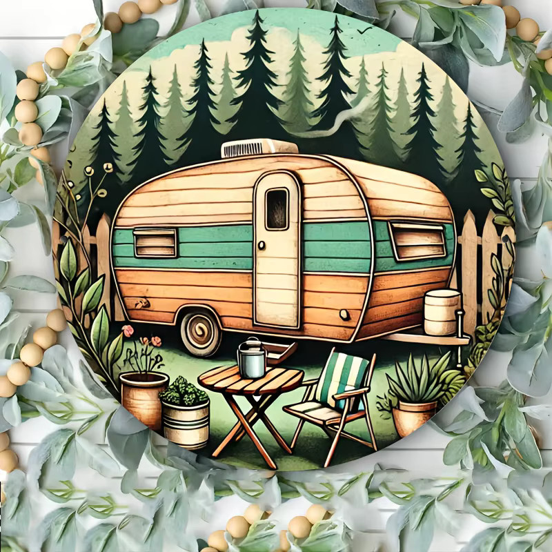 Vintage Camper RV Aluminium-Wandschild von Potdemiel, Mehrfarbig, B/H: 20,3 x 20,3 cm - Bild 4