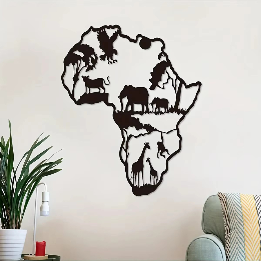 DDPNKL Afrikanische Tierkarte aus Metall in Schwarz für Wanddekoration im Innen- und Außenbereich - Bild 2