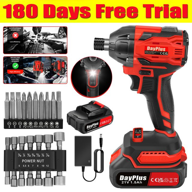 DayPlus Akku-Ratschenschrauber Set mit 1200N.M Drehmoment und 1/2 Zoll Vierkantantrieb sowie 1500mAh Akku - Bild 1