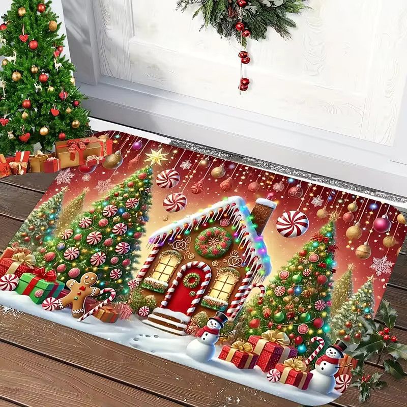 VIKAMA Weihnachts-Fußmatte mit Lebkuchenhaus und Baum-Design für deine Weihnachtsdekoration - Bild 2