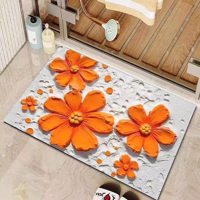 3D Creme-Windblume Badezimmerbodenmatte aus Diatomeenerde, schnelltrocknend und rutschfest, Farbe: Beige/Orange, B/T: 60 x 40 cm - Bild 1
