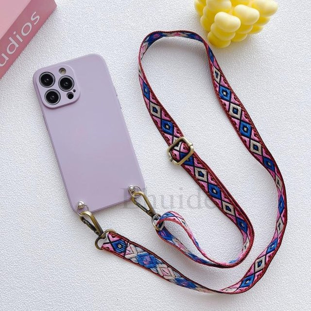 Apple Schutzhülle aus Flüssigsilikon mit Tragegurt und Nackenband für iPhone 13 mini, Farbe: Purple - Bild 1