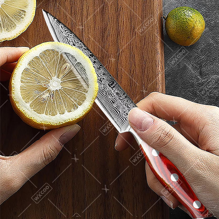 WXCOO Kirschmesser aus Damaststahl mit braunem Holzgriff, handgeschmiedetes japanisches Fleischbeil - Bild 4