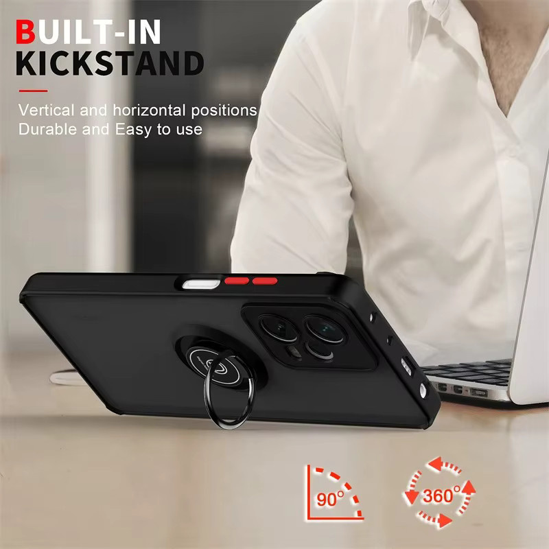 Magnetische Schutzhülle mit Auto-Ring-Halter für Xiaomi Redmi Note 14 13 12 Pro Plus 4G 5G, militärische Rüstung, matte Anti-Fall-Hülle in Schwarz und Rot - Bild 4