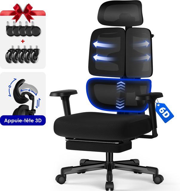 AUTHMIC Premium Ergonomischer Bürostuhl in Schwarz mit 6D-verstellbaren Armlehnen, 3D-Kopfstütze, 3-Zonen-Rückenlehne und 200 kg Tragkraft - Bild 1