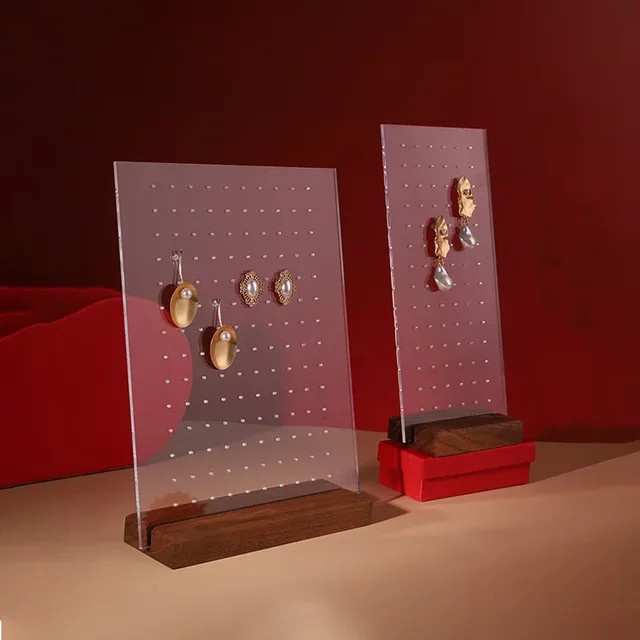WFLUTTER Ohrringständer aus Holz und transparentem Acryl als Schmuckorganizer und Präsentationsregal - Bild 1