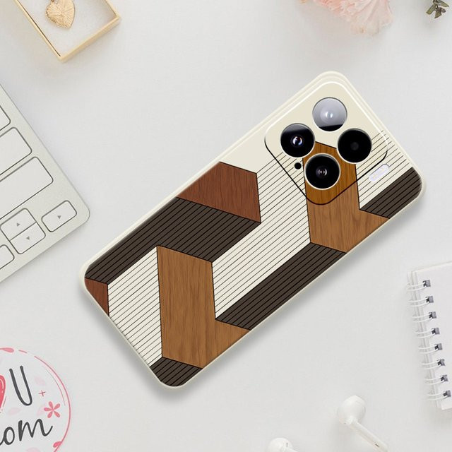 Holz Handyhülle mit geometrischem Design für Xiaomi 15 15 Ultra Mi 14T 13T 12T 11T Pro in Braun und Multicolour - Bild 1