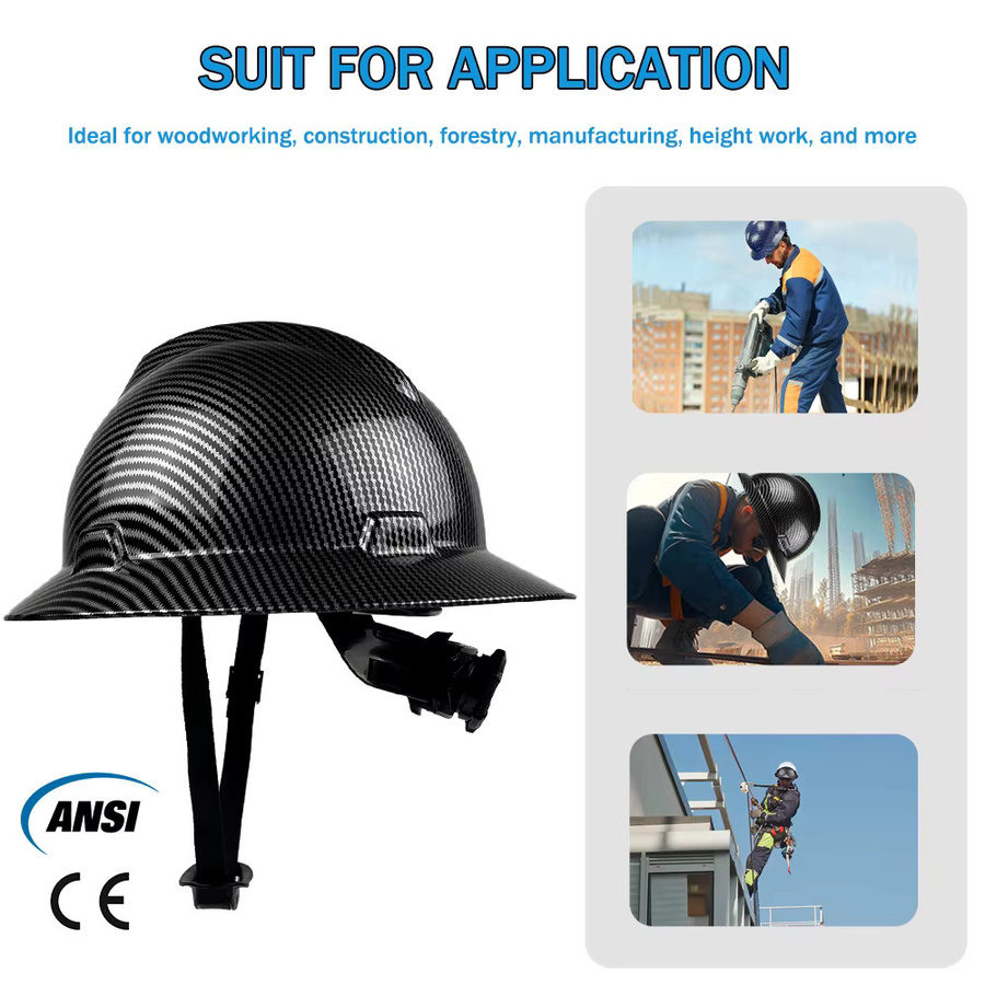 CE-Schutzhelm mit voller Krempe und 6-Punkt-Aufhängung aus HDPE in Gelb oder Schwarz nach ANSI Z89.1 - Bild 4
