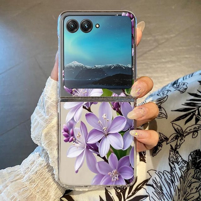 Stoßfeste Handyhülle mit lila Blumenmuster für Motorola Razr 50 Ultra, Razr 60 Ultra, Razr 40 Ultra und Razr 50/60/40 in Transparent/Multicolor - Bild 1