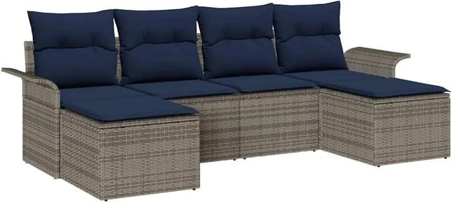 vidaXL Gartensofa-Set aus Polyrattan in L-Form mit Kissen und integriertem Stauraum, Grau - Bild 1