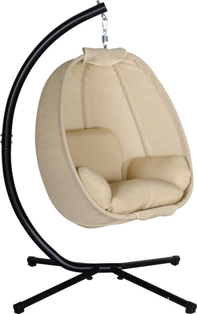 Outsunny Eiförmiger Hängesessel mit Gestell für Outdoor und Indoor, Khaki, B/H/T: 95 x 170 x 125 cm - Bild 1