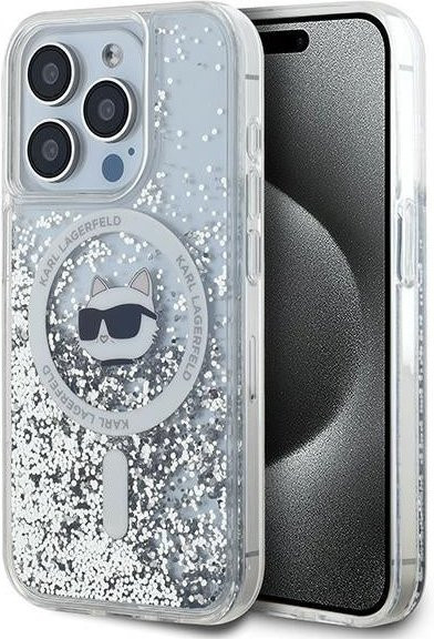 Karl Lagerfeld MagSafe Hülle für Apple iPhone 15 Pro Max Liquid Glitter Choupette Head Transparent - Bild 1