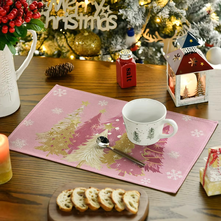 VIKAMA Weihnachtliche Tischmatte mit Stern- und Schneemotiv in Pink für deine Weihnachtsdekoration und Party-Bankette - Bild 2