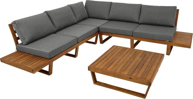 Lounge Set CARTAGENA von DEGAMO, U-Form aus geölter Akazie mit grauen Polstern, FSC-zertifiziert - Bild 1