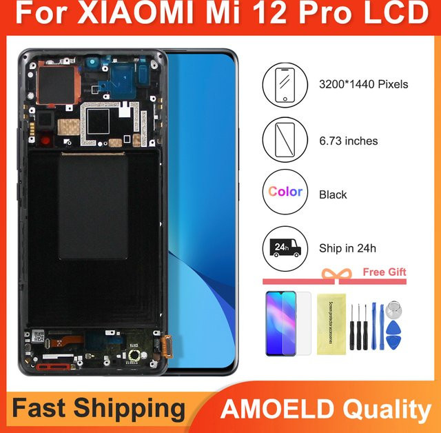 Xiaomi Mi12 Pro Ersatzdisplay mit Rahmen und Touch Panel Digitizer-Baugruppe in Schwarz für 6,73 Zoll AMOLED-Displays - Bild 1