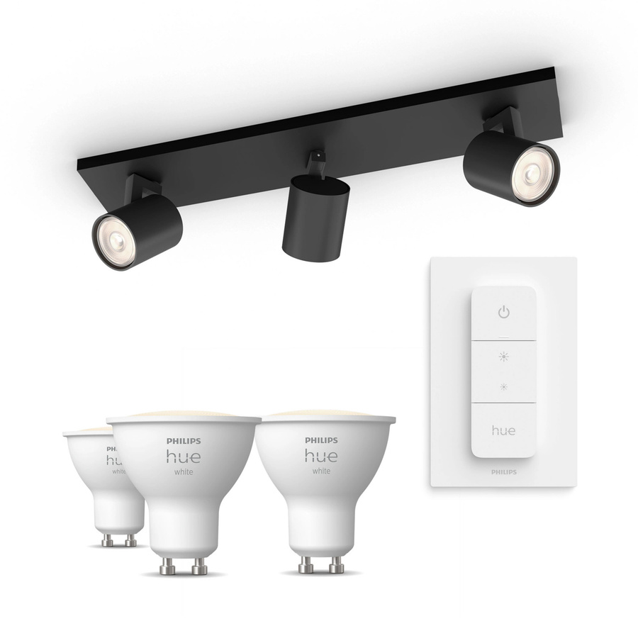 Philips Hue Runner Spot 3er-Pack Schienensystem in Schwarz mit dimmbaren GU10 LED-Lampen und Dimmschalter - Bild 1