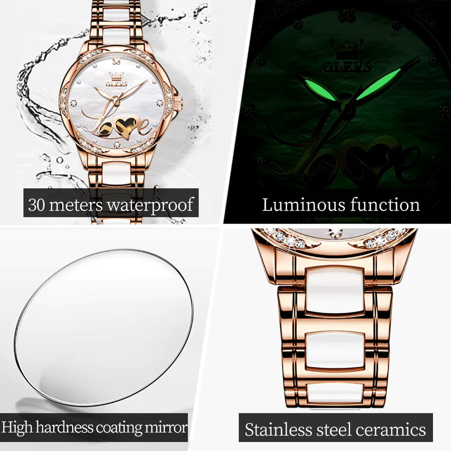OLEVS Armbanduhr, Automatik, Edelstahl, Roségold, Diamant, Damen - Bild 4
