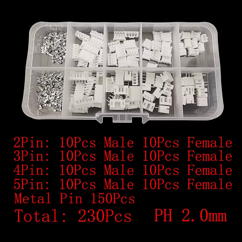 JST PH 2,0mm und XH 2,54mm Pitch Terminals Kit mit 230 Teilen, Männliche und Weibliche Stecker sowie Kunststoffgehäuse und Header in Weiß - Bild 1