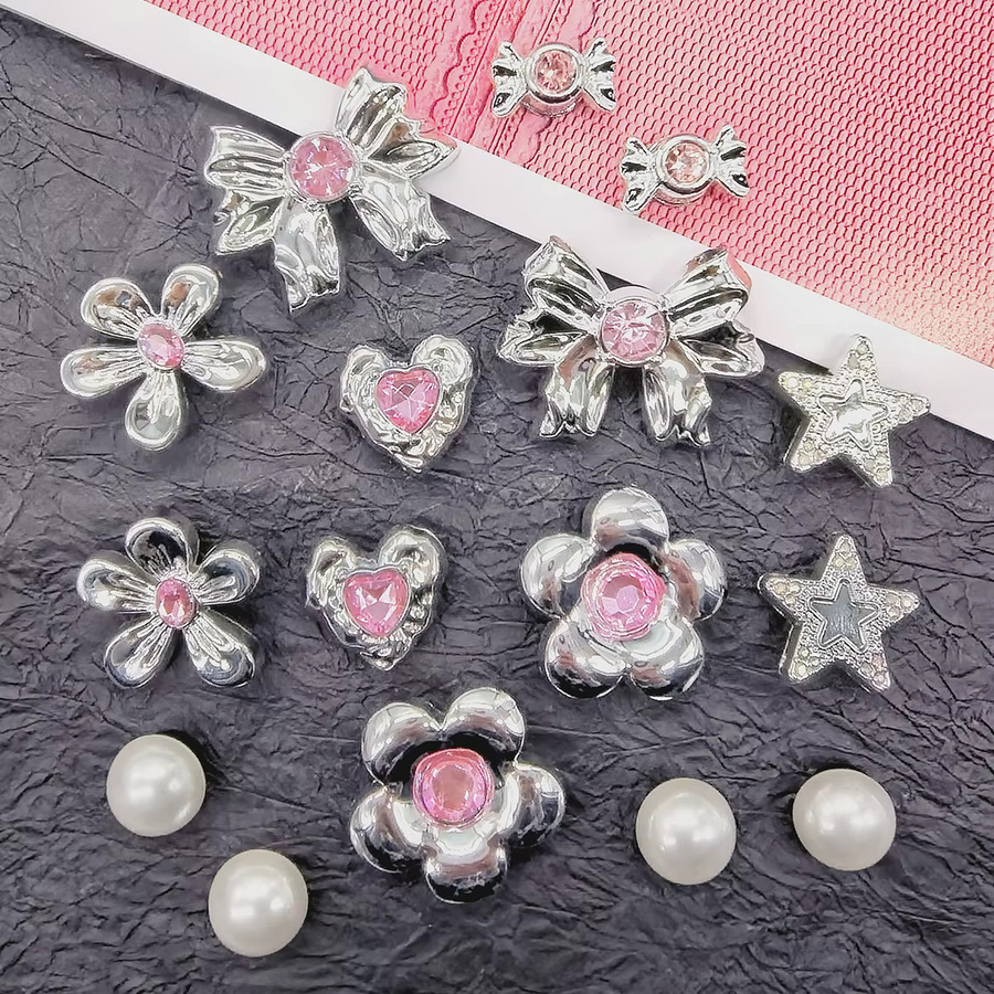 LIN KING Schuh-Charms-Set, Glitzer-Blumen-Schleifen, Herz und Stern, Unisex - Bild 2