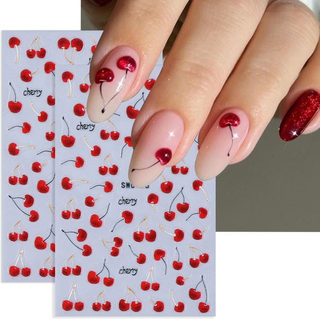 SWEET TREND Nagelaufkleber Rote Kirsche, Glänzend, 2 Stück - Bild 1
