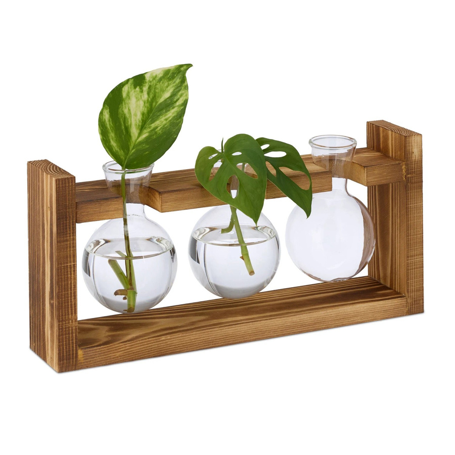 Relaxdays Reagenzglas Vase aus Glas und Kiefernholz in Transparent, B/T/H: 13 x 6,5 x 28 cm - Bild 2