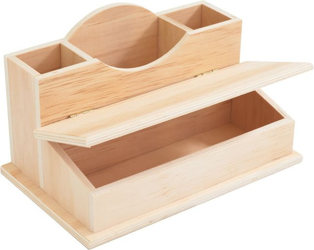 VBS Schreibtisch-Organizer aus Kiefernholz in Beige mit mehreren Fächern, B/T/H: 22,0 x 13,5 x 12,5 cm - Bild 1