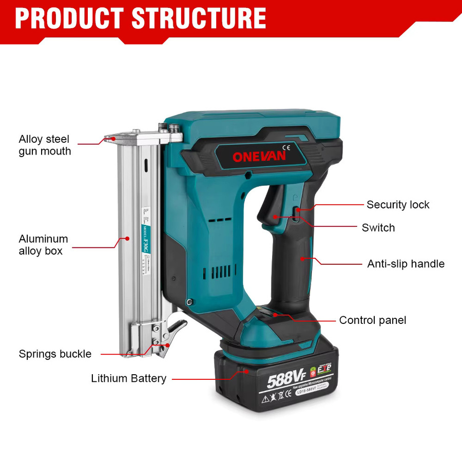 ONEVAN F30G Bürstenlose elektrische Nagelpistole Cordless Nagler kompatibel mit Makita Akku - Bild 5