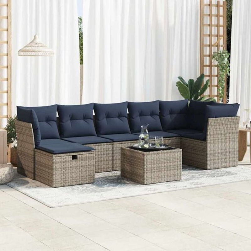 8-tlg. Garten-Sofagarnitur aus Poly-Rattan mit Kissen in Grau von vidaxl - Bild 1