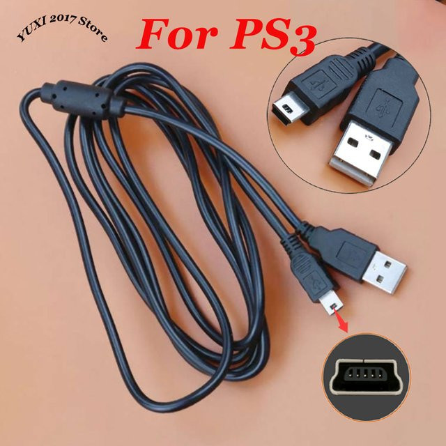 Yu Xi USB 2.0 Mini T-förmiges Ladekabel aus reinem Kupfer mit Magnetring für PS3 Controller, Schwarz, Länge: 1,8 m - Bild 1