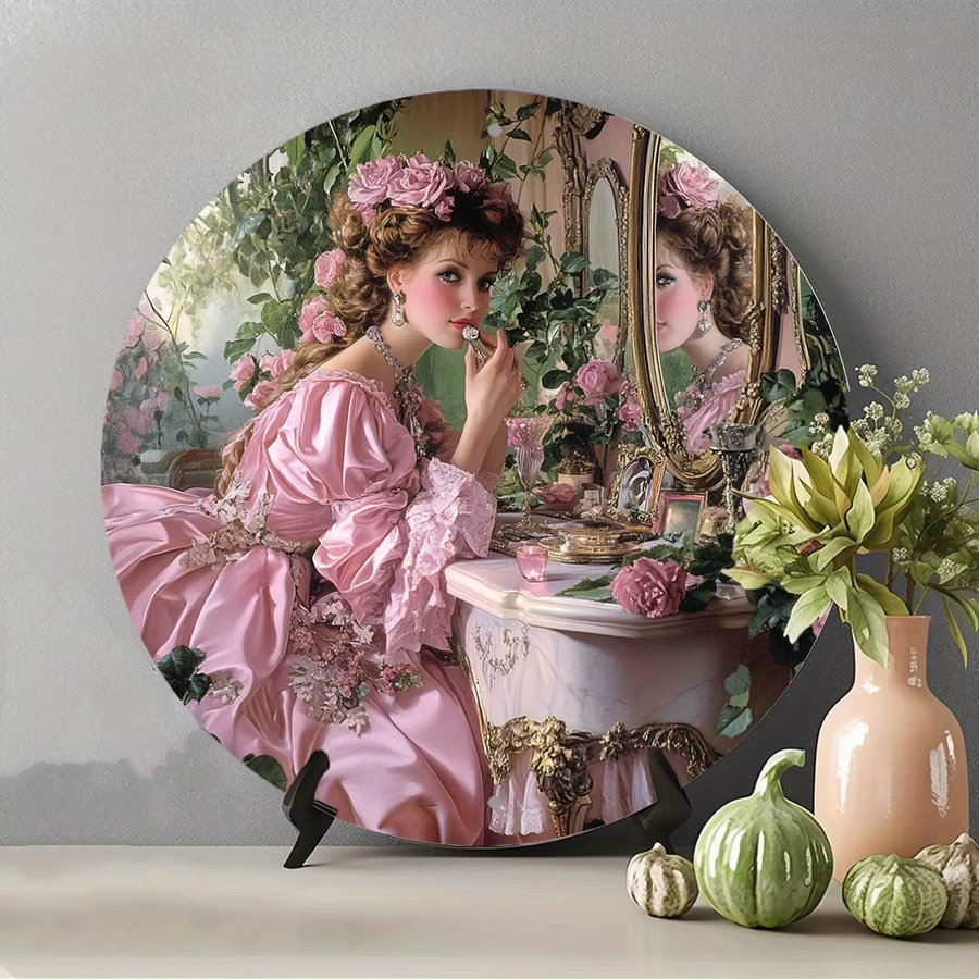 Potdemiel Vintage Lady Runde Aluminium-Wanddekoration Metallblechschild Multicolour Durchmesser: 20,3 cm - Bild 3