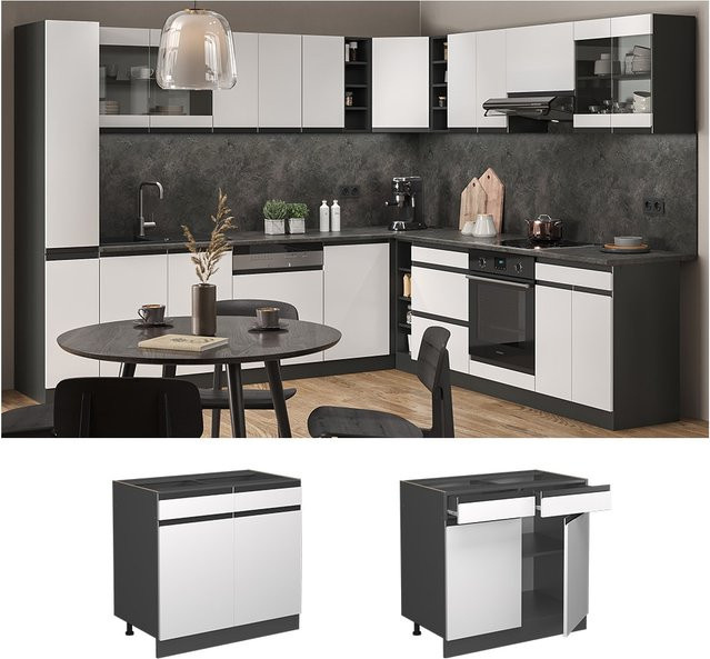 Vicco Küchenunterschrank R-Line J-Shape in Anthrazit und Weiß mit 80 cm Breite - Bild 1