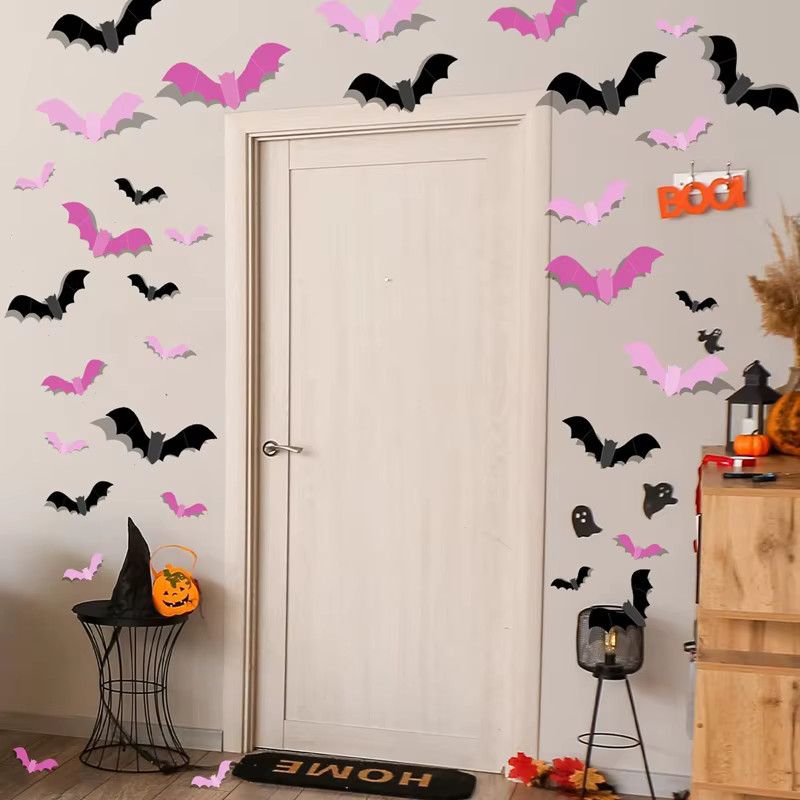 ZQNYCY Halloween 3D Fledermäuse Wandaufkleber in Rosa für Indoor und Outdoor Dekoration - Bild 2
