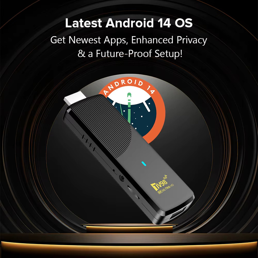 TV98 ATV X9 Smart TV-Stick mit Android 14, Allwinner H313 Quad-Core, 4K UHD, Dual-WLAN 4G/5G und Sprachfernbedienung, Schwarz - Bild 4