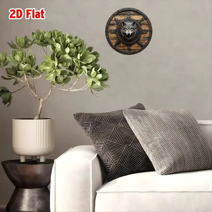 CIFBUY Wikinger Aluminium-Schild mit Nordischem Wolf-Motiv in Braun, Rundes Metall-Wanddekor - Bild 4
