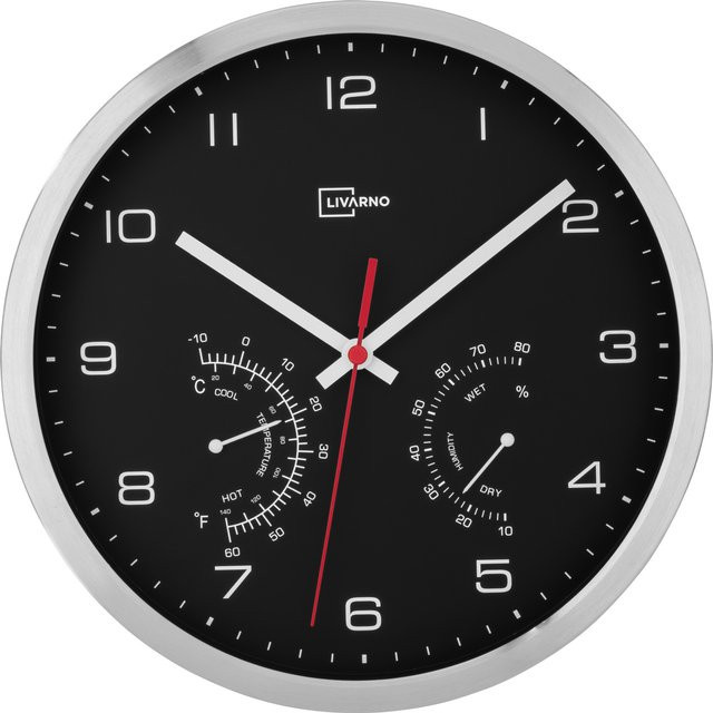 LIVARNO HOME Aluminium Funkwanduhr mit Thermometer und Hygrometer in Silber/Schwarz/Weiß - Bild 1