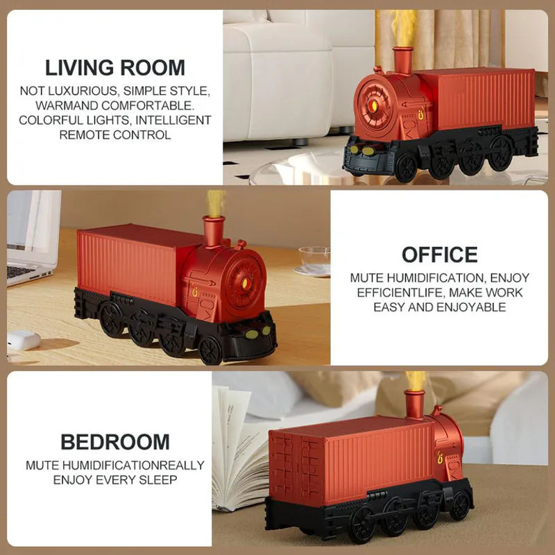 Neoglint Vintage Containerzug Ätherischer Öl Diffusor mit Fernbedienung, 300ml, USB-Betrieb, Grün Orange Rot - Bild 2