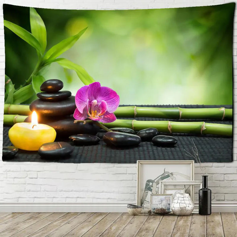 Binchi Outdoor Equipment Wandbehang mit Bambus und Lotus Motiv im Bohemian Stil, mehrfarbig, B: 95 cm, H: 70 cm - Bild 1