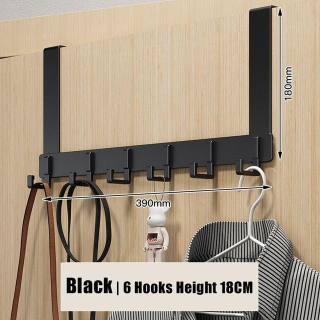 Yiran Furniture Kleiderhaken über der Tür mit 6 Haken aus Aluminium für Badezimmer und Küche, Farben: Schwarz, Weiß, Grau, B/T/H: 39,0 x 18,0 x 6,0 cm - Bild 1