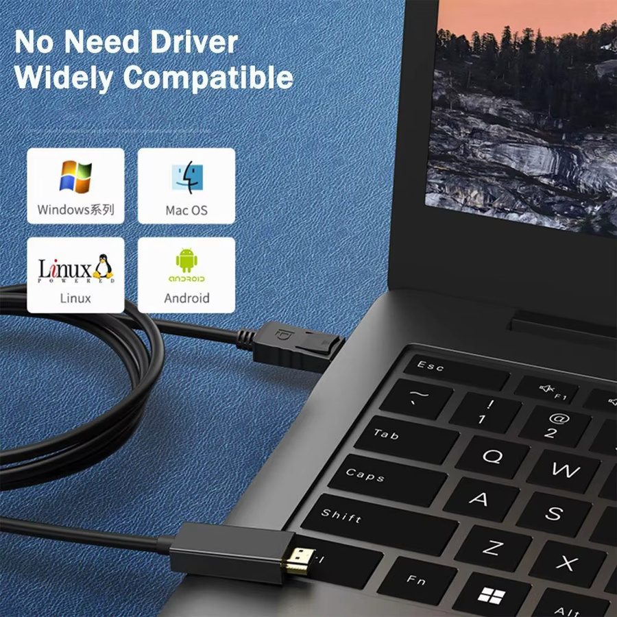 LccKaa DisplayPort zu HDMI Kabel 1,8 m für PC, Monitor und Projektor, 1080P Video und Audio Adapter Stecker auf Stecker - Bild 5