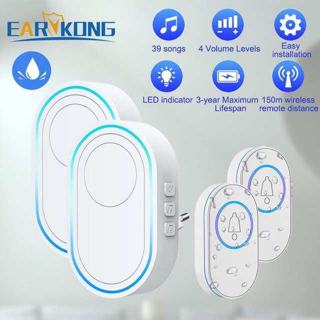 Earykong Wasserdichte drahtlose Smart Home Türklingel in Weiß mit 300 m Reichweite - Bild 1